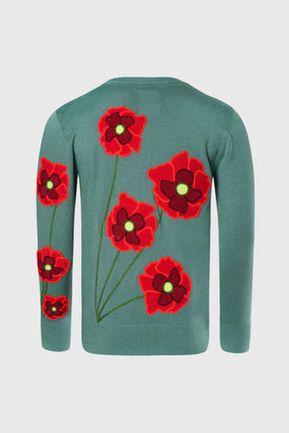 THC Opium Poppy Flower Knit Sweater (Basil Green)