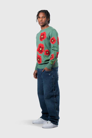 THC Opium Poppy Flower Knit Sweater (Basil Green)