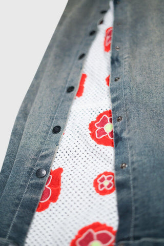 THC Opium Stone Wash Open Crochet Denim Jeans