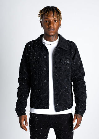 GUAPI All Black Embellished Denim Jacket (BLACK)