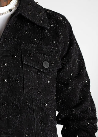 GUAPI All Black Embellished Denim Jacket (BLACK)