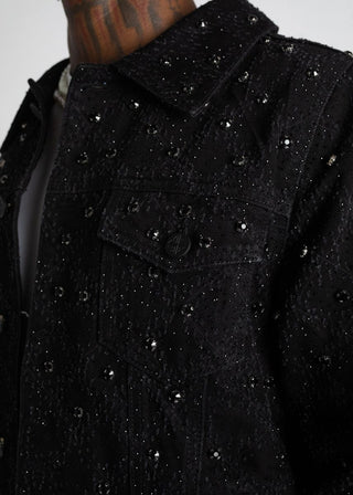 GUAPI All Black Embellished Denim Jacket (BLACK)