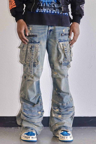 First Row Y2K UTILITY CARGO DENIM PANTS