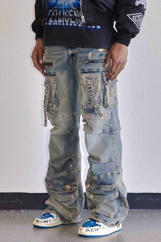 First Row Y2K UTILITY CARGO DENIM PANTS