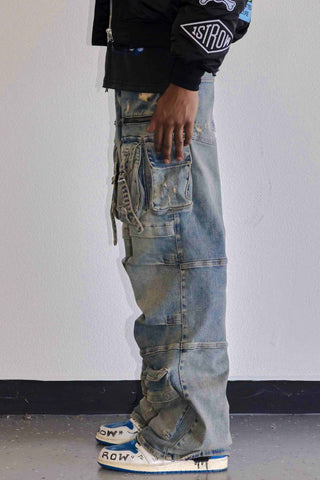 First Row Y2K UTILITY CARGO DENIM PANTS