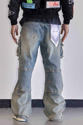 First Row Y2K UTILITY CARGO DENIM PANTS