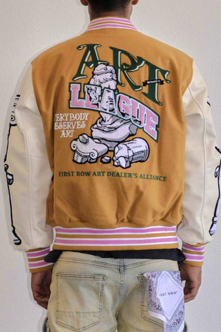 FIRST ROW DENIM ART LEAGUE MULTI PATCHES VARSITY JACKET (MUSTARD)