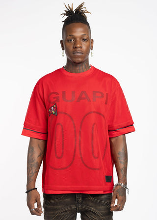 GUAPI Crimson Red Mesh Football Tee (Crimson Red)