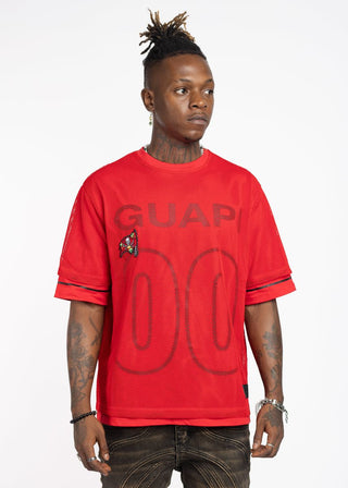 GUAPI Crimson Red Mesh Football Tee (Crimson Red)