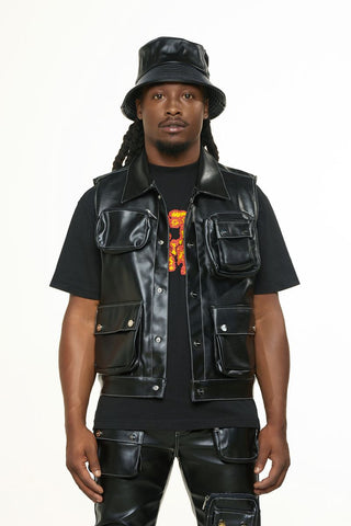 PHEELINGS FLOAT ON CARGO LEATHER VEST (BLACK)