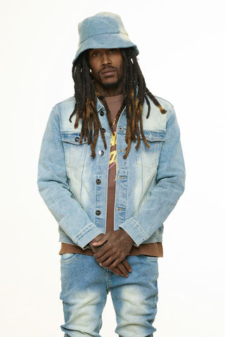 PHEELINGS NEW EMOTIONS EMBOSSED DENIM JACKET (LIGHT BLUE STONE WASH)