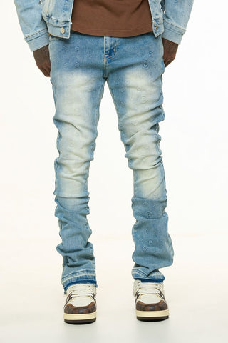 PHEELINGS NEW EMOTIONS EMBOSSED FLARE STACK DENIM (LIGHT BLUE STONE WASH)