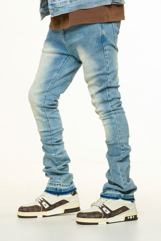 PHEELINGS NEW EMOTIONS EMBOSSED FLARE STACK DENIM (LIGHT BLUE STONE WASH)