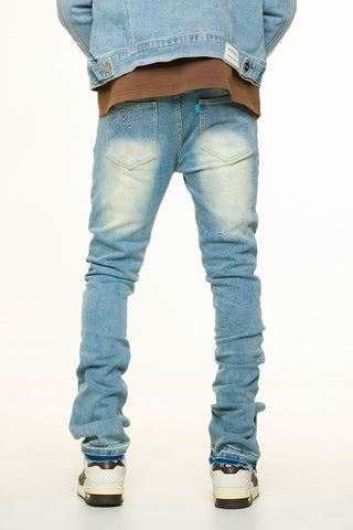 PHEELINGS NEW EMOTIONS EMBOSSED FLARE STACK DENIM (LIGHT BLUE STONE WASH)