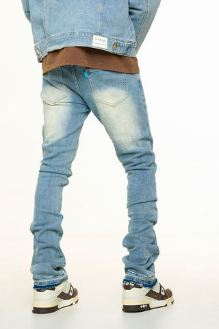 PHEELINGS NEW EMOTIONS EMBOSSED FLARE STACK DENIM (LIGHT BLUE STONE WASH)