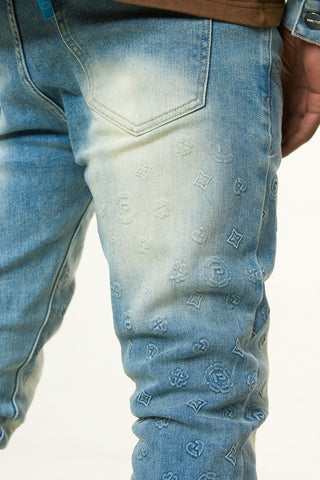 PHEELINGS NEW EMOTIONS EMBOSSED FLARE STACK DENIM (LIGHT BLUE STONE WASH)