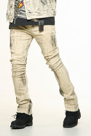 PHEELINGS NEW EMOTIONS EMBOSSED FLARE STACK DENIM (LIGHT GREY BLACK OVERDYE)