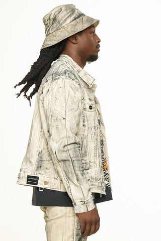 PHEELINGS NEW EMOTIONS EMBOSSED DENIM JACKET (LIGHT GREY BLACK OVERDYE)