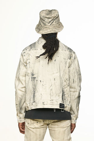 PHEELINGS NEW EMOTIONS EMBOSSED DENIM JACKET (LIGHT GREY BLACK OVERDYE)