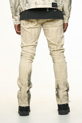 PHEELINGS NEW EMOTIONS EMBOSSED FLARE STACK DENIM (LIGHT GREY BLACK OVERDYE)