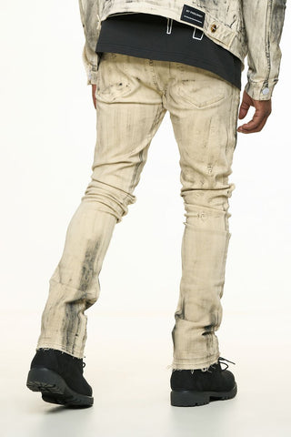 PHEELINGS NEW EMOTIONS EMBOSSED FLARE STACK DENIM (LIGHT GREY BLACK OVERDYE)