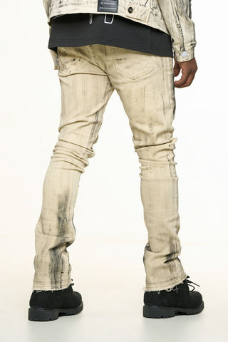 PHEELINGS NEW EMOTIONS EMBOSSED FLARE STACK DENIM (LIGHT GREY BLACK OVERDYE)