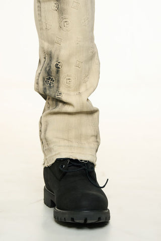 PHEELINGS NEW EMOTIONS EMBOSSED FLARE STACK DENIM (LIGHT GREY BLACK OVERDYE)