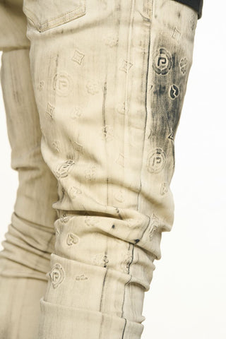 PHEELINGS NEW EMOTIONS EMBOSSED FLARE STACK DENIM (LIGHT GREY BLACK OVERDYE)