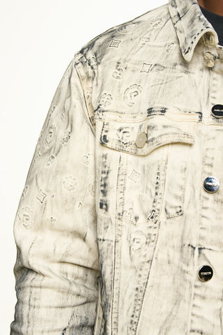 PHEELINGS NEW EMOTIONS EMBOSSED DENIM JACKET (LIGHT GREY BLACK OVERDYE)