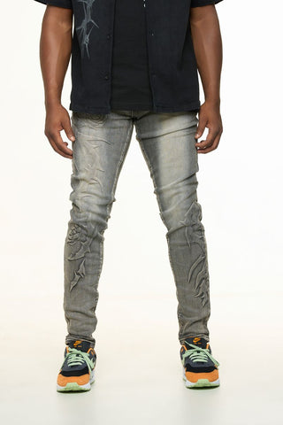 PHEELINGS LOVE IS PAIN EMBOSSED SKINNY DENIM (CHARCOAL GREY/SAND)