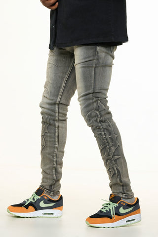 PHEELINGS LOVE IS PAIN EMBOSSED SKINNY DENIM (CHARCOAL GREY/SAND)