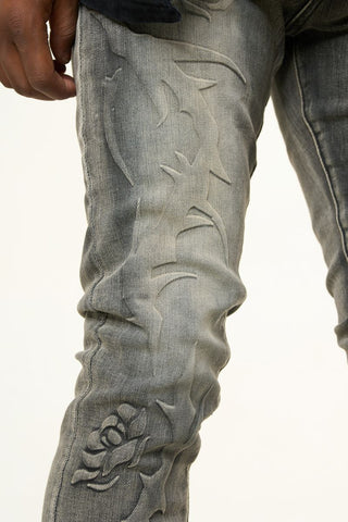 PHEELINGS LOVE IS PAIN EMBOSSED SKINNY DENIM (CHARCOAL GREY/SAND)