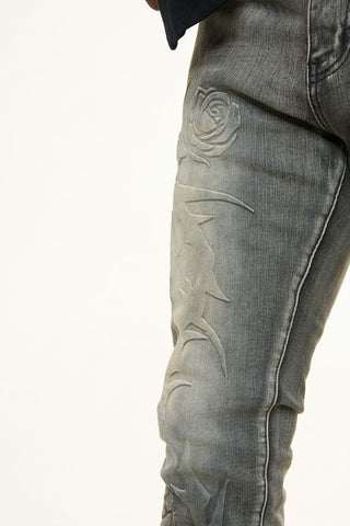 PHEELINGS LOVE IS PAIN EMBOSSED SKINNY DENIM (CHARCOAL GREY/SAND)