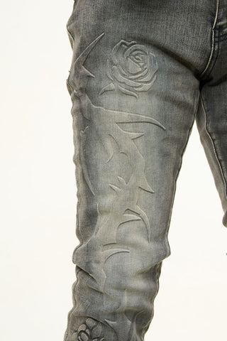 PHEELINGS LOVE IS PAIN EMBOSSED SKINNY DENIM (CHARCOAL GREY/SAND)