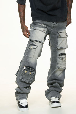 PHEELINGS HEAVY THOUGHTS CARGO BAGGY DENIM (CHARCOAL GREY WASH)