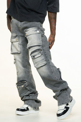 PHEELINGS HEAVY THOUGHTS CARGO BAGGY DENIM (CHARCOAL GREY WASH)