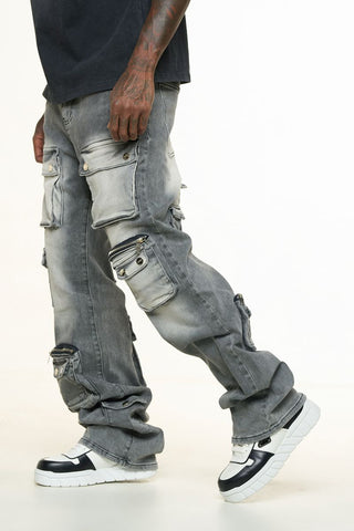 PHEELINGS HEAVY THOUGHTS CARGO BAGGY DENIM (CHARCOAL GREY WASH)