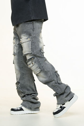 PHEELINGS HEAVY THOUGHTS CARGO BAGGY DENIM (CHARCOAL GREY WASH)