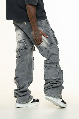 PHEELINGS HEAVY THOUGHTS CARGO BAGGY DENIM (CHARCOAL GREY WASH)