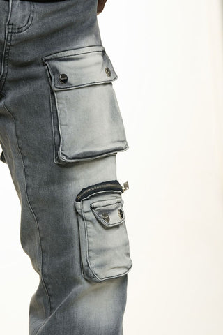 PHEELINGS HEAVY THOUGHTS CARGO BAGGY DENIM (CHARCOAL GREY WASH)