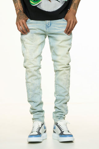 PHEELINGS LOVE IS PAIN EMBOSSED SKINNY DENIM (LIGHT BLUE/SAND)