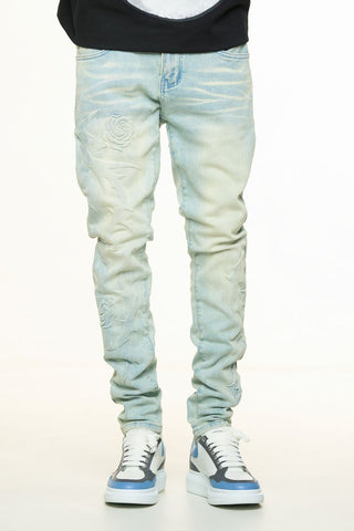 PHEELINGS LOVE IS PAIN EMBOSSED SKINNY DENIM (LIGHT BLUE/SAND)