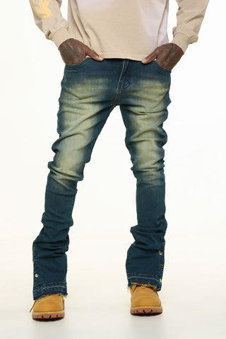 PHEELINGS EMOTIONALLY DRIVEN FLARE STACK DENIM (MEDIUM BLUE VINTAGE WASH)