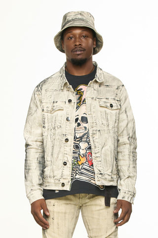 PHEELINGS NEW EMOTIONS EMBOSSED DENIM JACKET (LIGHT GREY BLACK OVERDYE)