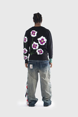 THC Opium Poppy Flower Knit Sweater (Black)