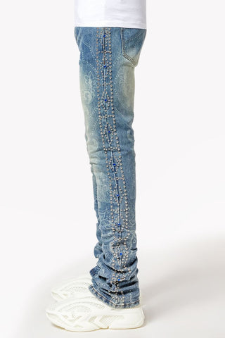 GUAPI Aqua Blue Rivets Stacked Denim (Aqua Blue)
