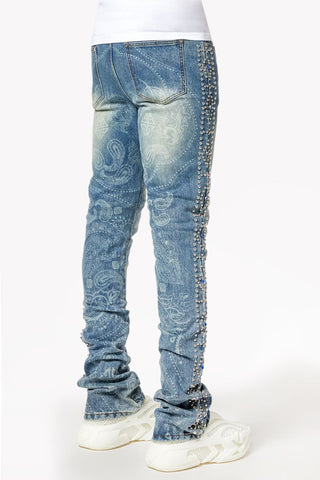 GUAPI Aqua Blue Rivets Stacked Denim (Aqua Blue)