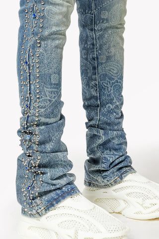 GUAPI Aqua Blue Rivets Stacked Denim (Aqua Blue)