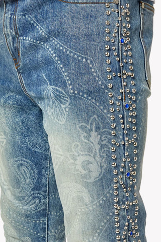 GUAPI Aqua Blue Rivets Stacked Denim (Aqua Blue)