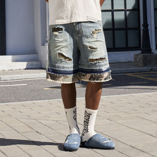 Hyde Park Camo Patch Striped Denim Short (Blue)